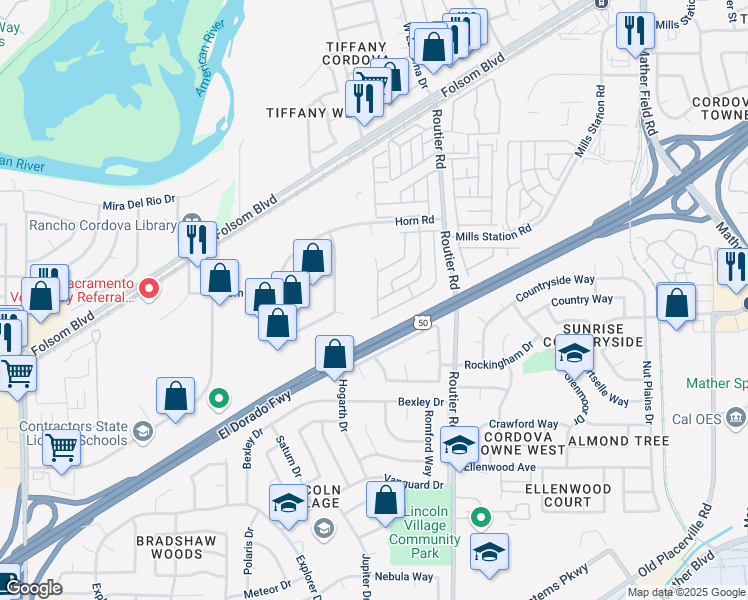map of restaurants, bars, coffee shops, grocery stores, and more near 3157 Federalist Way in Sacramento