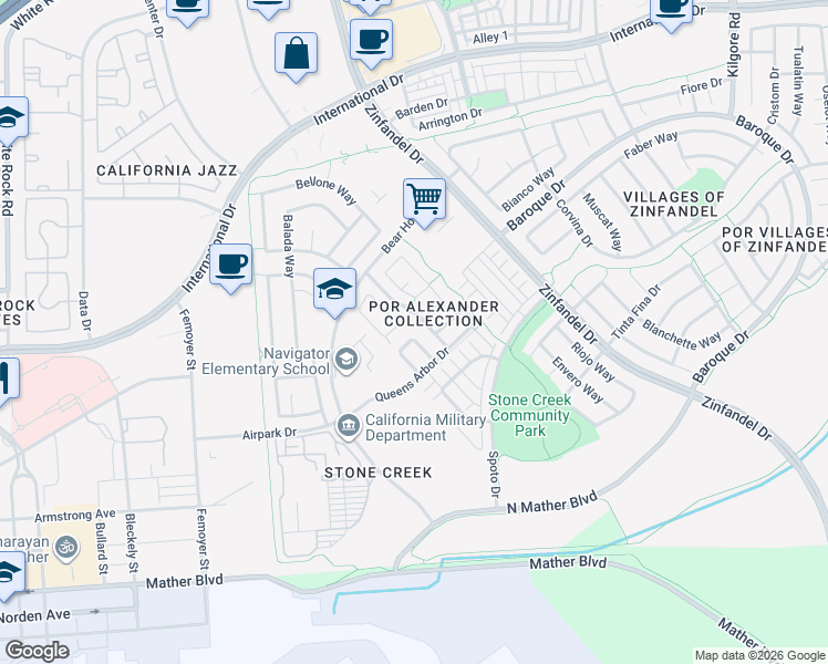 map of restaurants, bars, coffee shops, grocery stores, and more near 3572 Rainsong Circle in Gold River