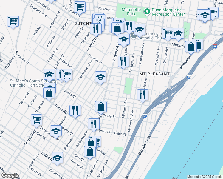 map of restaurants, bars, coffee shops, grocery stores, and more near 3231 Taft Avenue in St. Louis