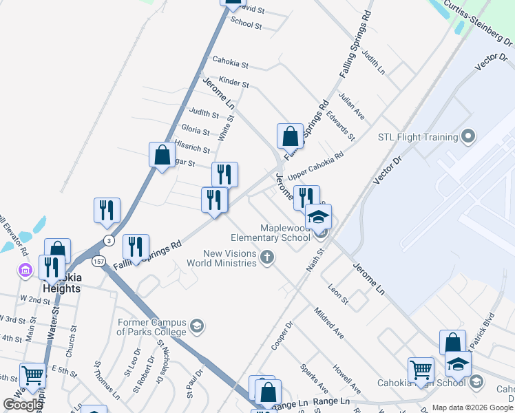 map of restaurants, bars, coffee shops, grocery stores, and more near 429 Garrison Avenue in Cahokia