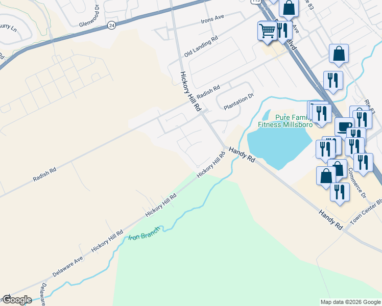 map of restaurants, bars, coffee shops, grocery stores, and more near 427 Tunbridge Court in Millsboro
