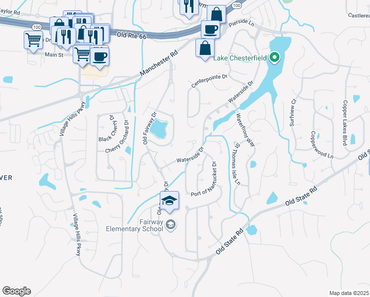 map of restaurants, bars, coffee shops, grocery stores, and more near 16304 Nantucket Sound Court in Wildwood
