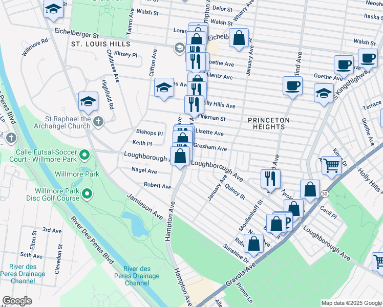 map of restaurants, bars, coffee shops, grocery stores, and more near 5472 Loughborough Avenue in St. Louis
