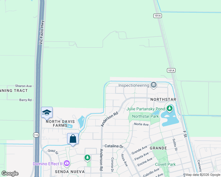 map of restaurants, bars, coffee shops, grocery stores, and more near 701 Waxwing Place in Davis