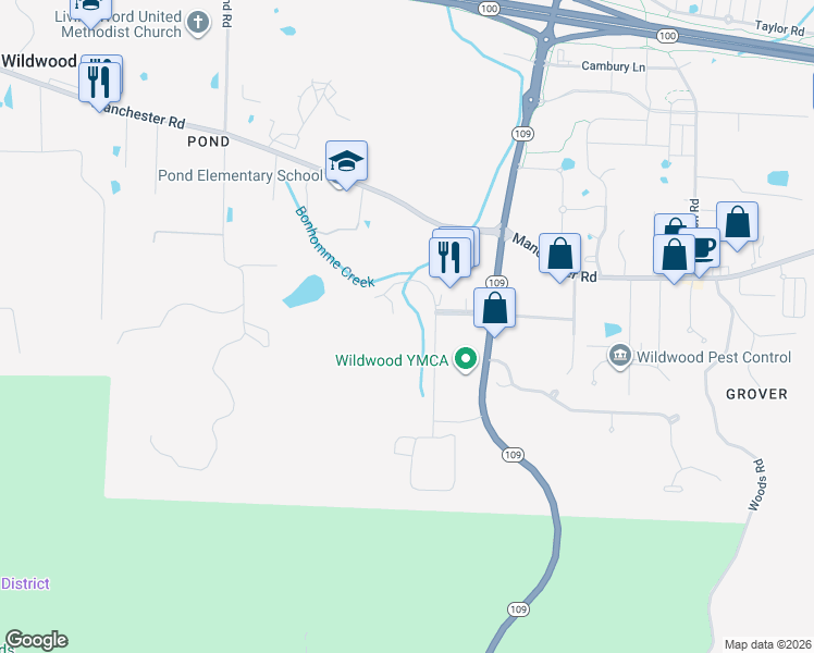 map of restaurants, bars, coffee shops, grocery stores, and more near 2645 Generations Drive in Wildwood