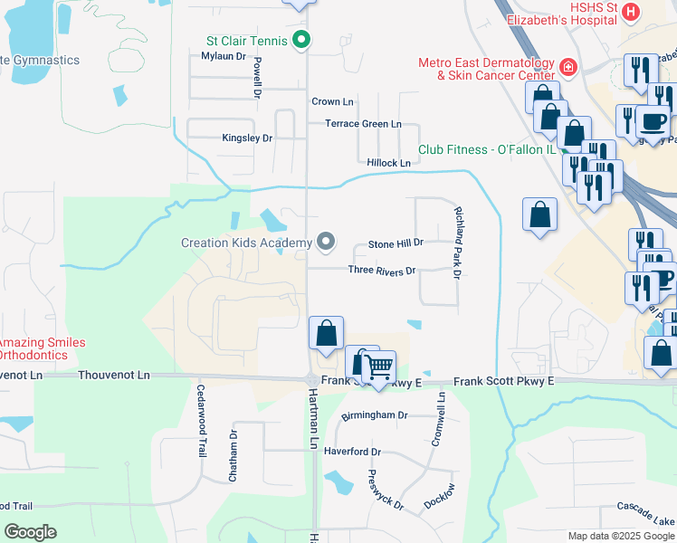 map of restaurants, bars, coffee shops, grocery stores, and more near 1069 Richland Park Drive in O'Fallon