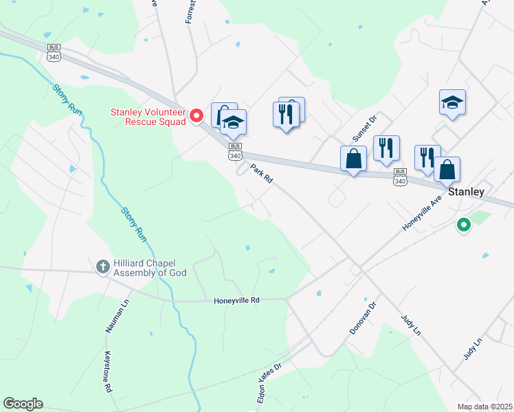 map of restaurants, bars, coffee shops, grocery stores, and more near 198 Massanutten Valley Road in Stanley