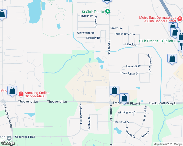 map of restaurants, bars, coffee shops, grocery stores, and more near 1045 Eventide Drive in Shiloh