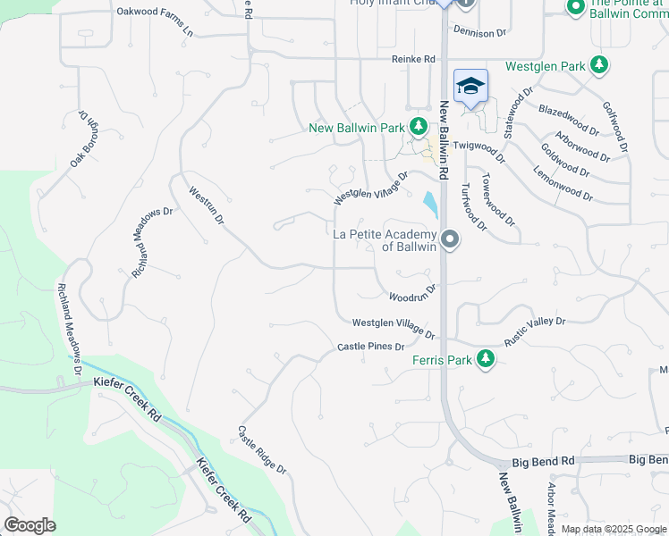 map of restaurants, bars, coffee shops, grocery stores, and more near 857 Westrun Drive in Ballwin