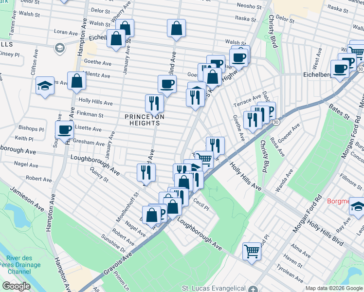 map of restaurants, bars, coffee shops, grocery stores, and more near 6211 South Kingshighway Boulevard in St. Louis