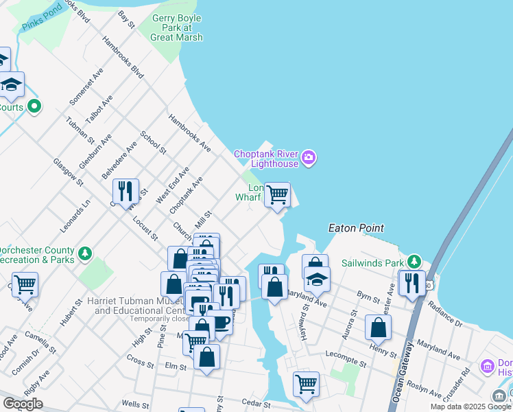 map of restaurants, bars, coffee shops, grocery stores, and more near 604 Water Street in Cambridge
