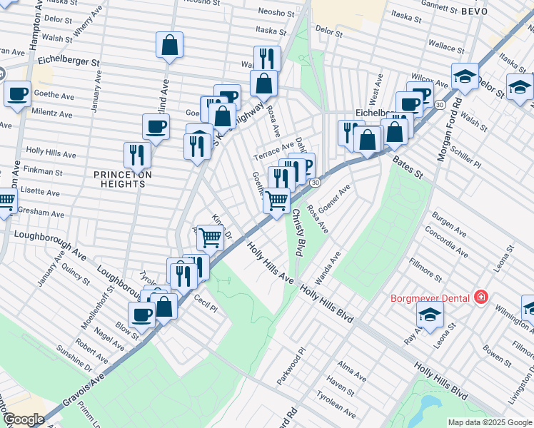 map of restaurants, bars, coffee shops, grocery stores, and more near 6229 Gravois Avenue in St. Louis
