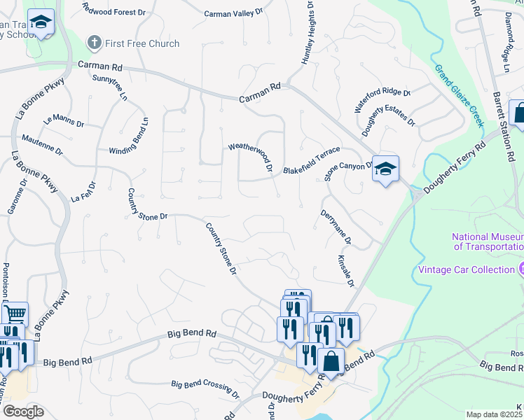 map of restaurants, bars, coffee shops, grocery stores, and more near 1625 Award Drive in Ballwin