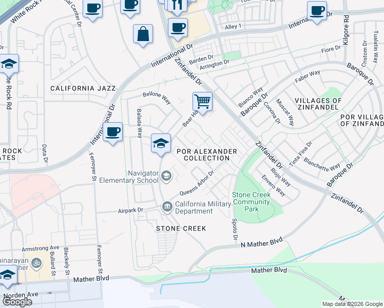 map of restaurants, bars, coffee shops, grocery stores, and more near 3412 Nouveau Way in Gold River