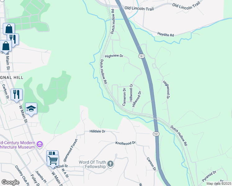 map of restaurants, bars, coffee shops, grocery stores, and more near 61 Hi-Pointe Drive in Belleville