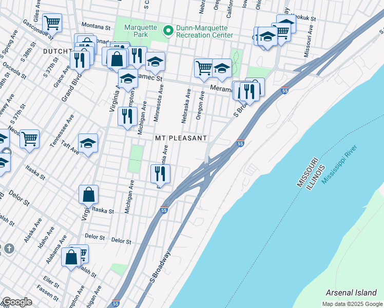 map of restaurants, bars, coffee shops, grocery stores, and more near 2826 Osceola Street in St. Louis
