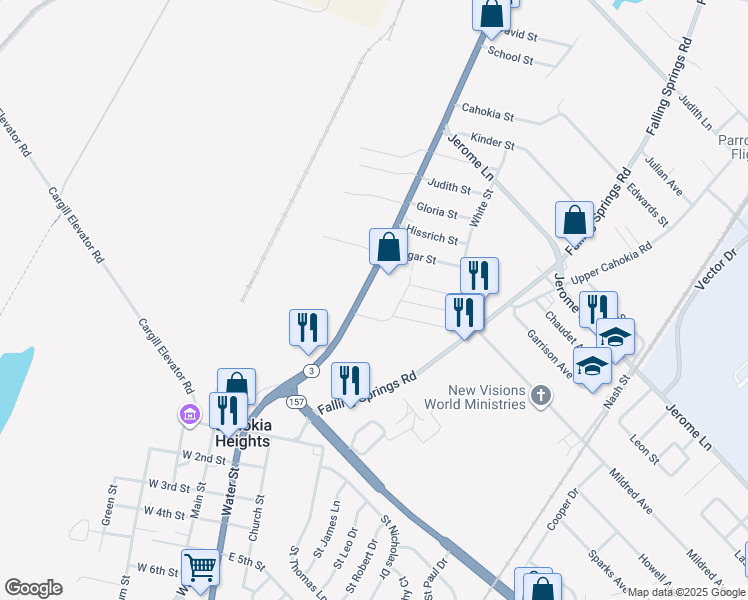 map of restaurants, bars, coffee shops, grocery stores, and more near 4017 Mississippi Avenue in Cahokia