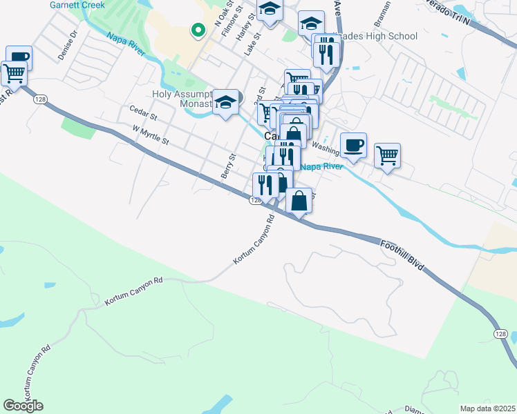 map of restaurants, bars, coffee shops, grocery stores, and more near 1303 Foothill Boulevard in Calistoga