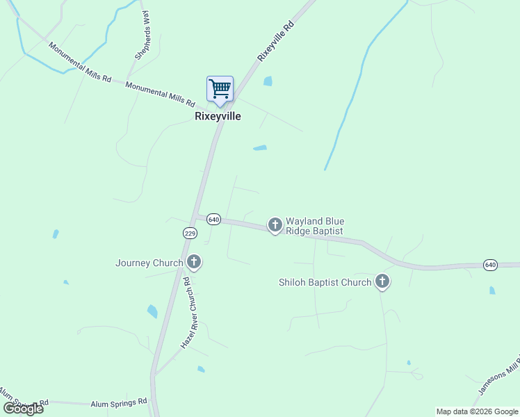 map of restaurants, bars, coffee shops, grocery stores, and more near 15007 Ryland Chapel Road in Rixeyville