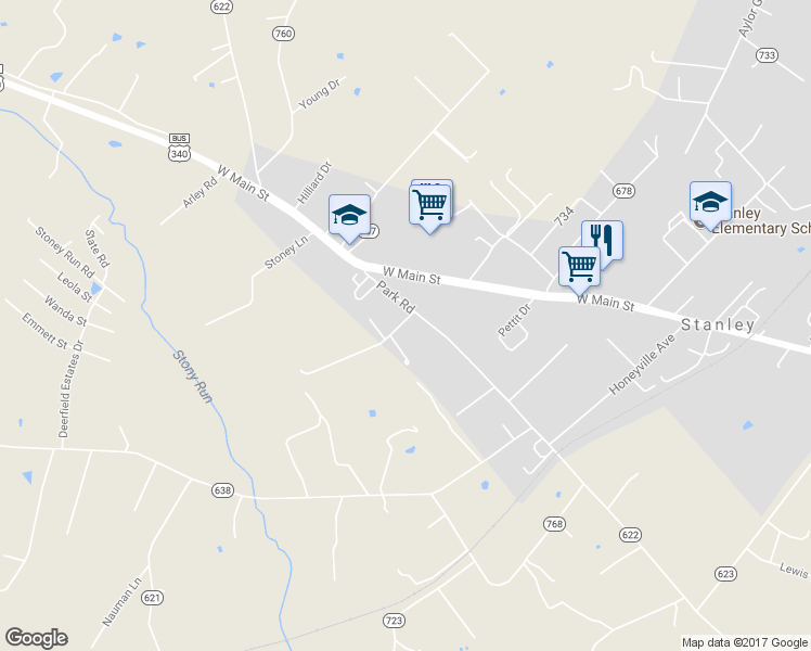 map of restaurants, bars, coffee shops, grocery stores, and more near 125 Massanutten Valley Road in Stanley