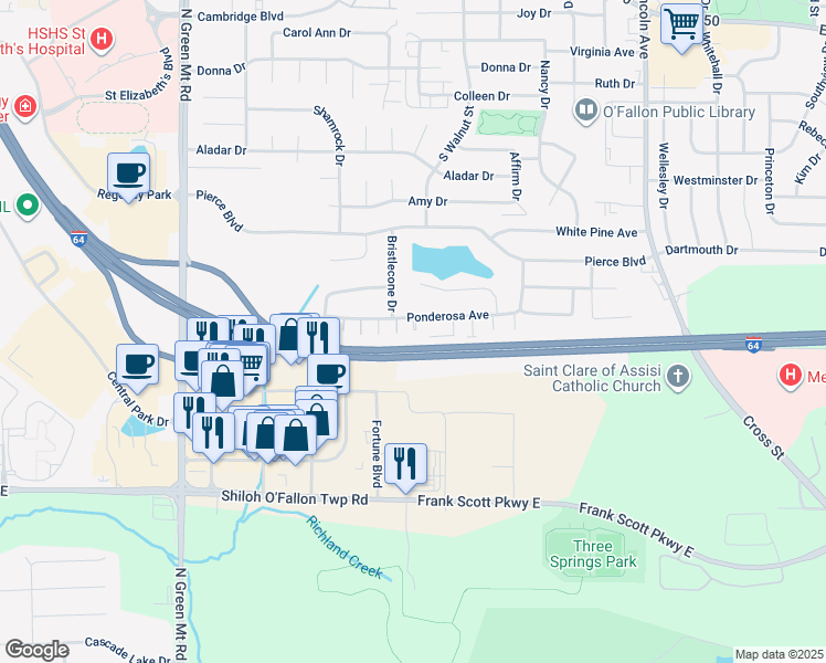 map of restaurants, bars, coffee shops, grocery stores, and more near 463 Ponderosa Avenue in O'Fallon