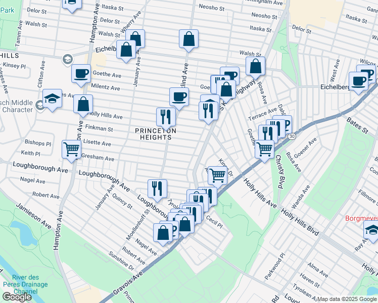 map of restaurants, bars, coffee shops, grocery stores, and more near 4921 Lisette Avenue in St. Louis