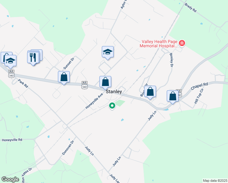 map of restaurants, bars, coffee shops, grocery stores, and more near in Stanley
