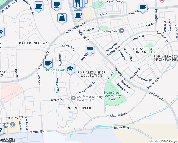 map of restaurants, bars, coffee shops, grocery stores, and more near 3412 Nouveau Way in Gold River