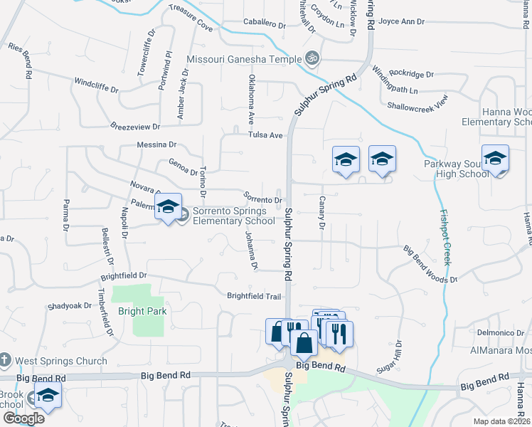 map of restaurants, bars, coffee shops, grocery stores, and more near 904 Oklahoma Avenue in Ballwin