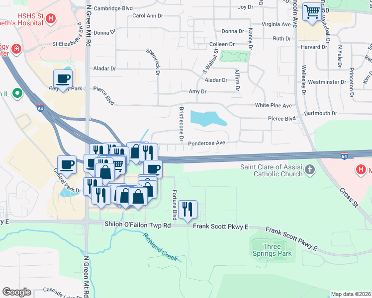 map of restaurants, bars, coffee shops, grocery stores, and more near 463 Ponderosa Avenue in O'Fallon