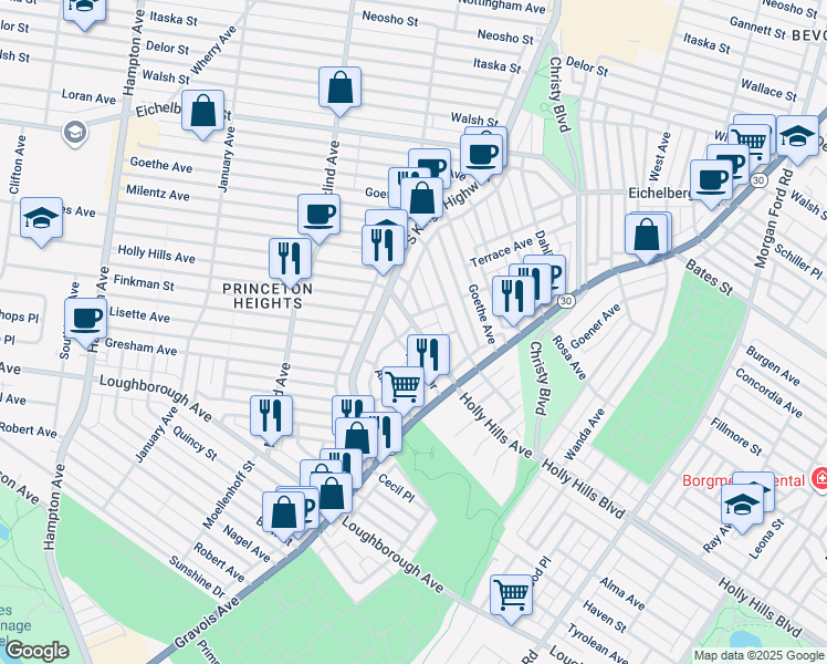 map of restaurants, bars, coffee shops, grocery stores, and more near 6400 West Court in St. Louis