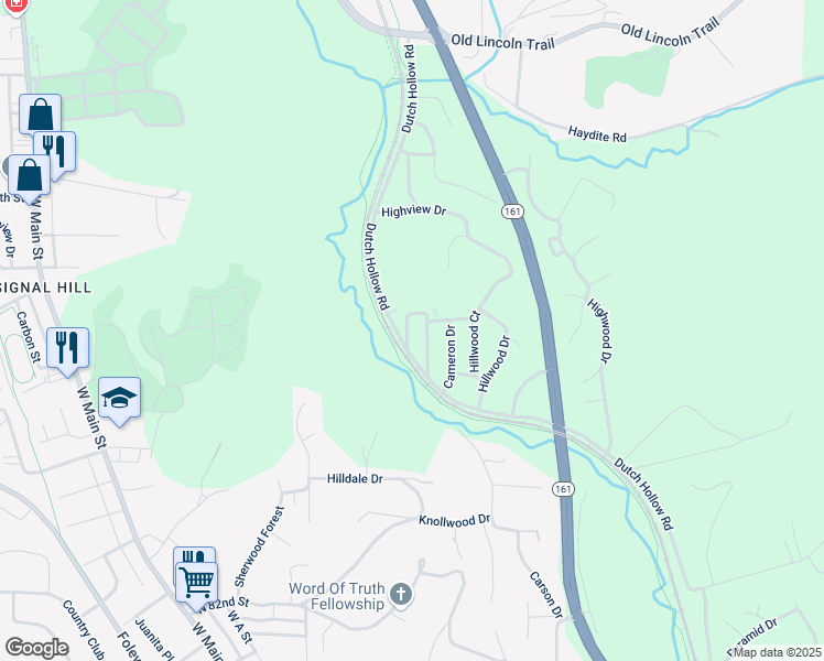 map of restaurants, bars, coffee shops, grocery stores, and more near 61 Hi-Pointe Drive in Belleville