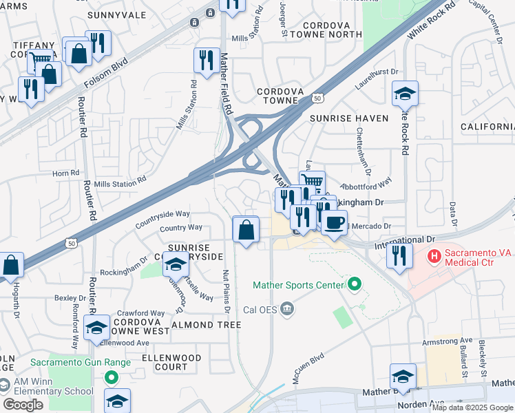 map of restaurants, bars, coffee shops, grocery stores, and more near 3284 Ramos Circle in Sacramento