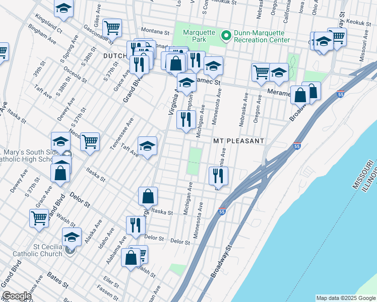 map of restaurants, bars, coffee shops, grocery stores, and more near 4434 West Michigan Avenue in St. Louis