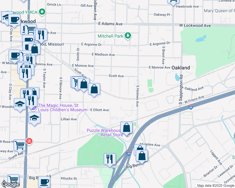 map of restaurants, bars, coffee shops, grocery stores, and more near 451 Miriam Avenue in Kirkwood