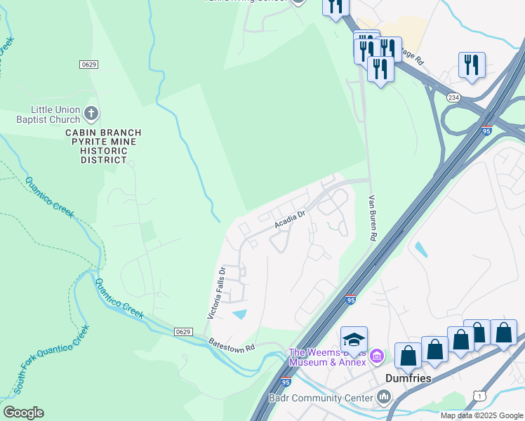 map of restaurants, bars, coffee shops, grocery stores, and more near 4204 La Mauricie Loop in Dumfries