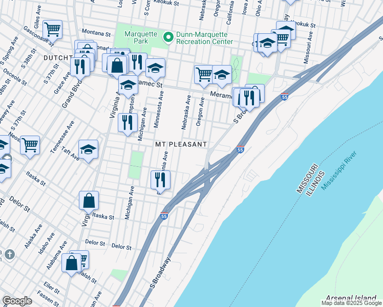 map of restaurants, bars, coffee shops, grocery stores, and more near 2826 Osceola Street in St. Louis