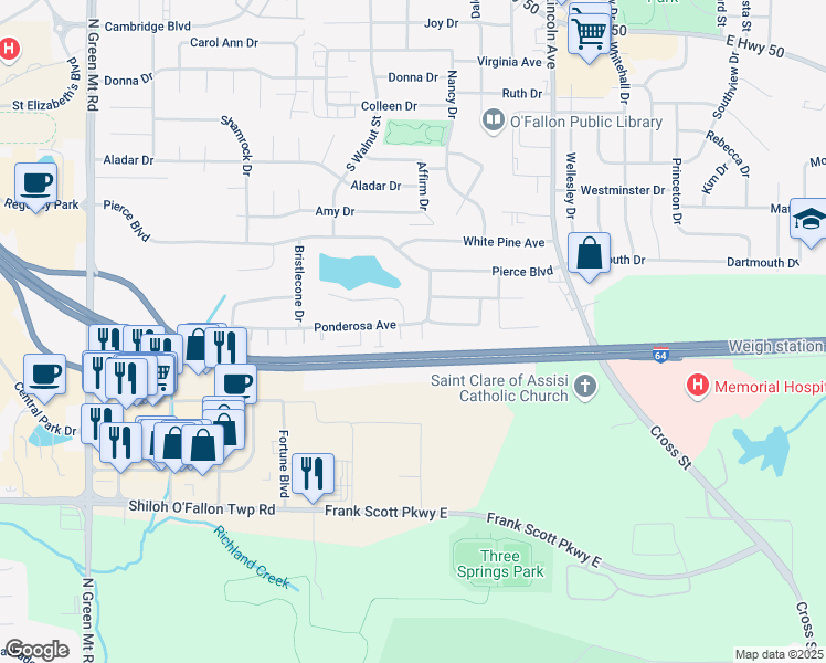 map of restaurants, bars, coffee shops, grocery stores, and more near 137 Sugar Pine Lane in O'Fallon