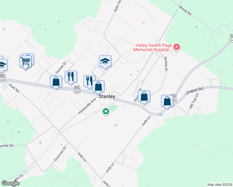 map of restaurants, bars, coffee shops, grocery stores, and more near 206 Masonic Drive in Stanley