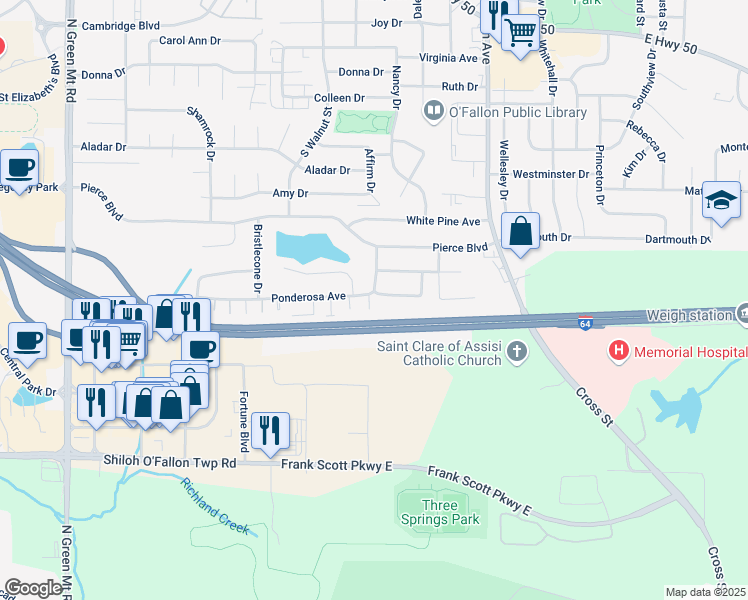map of restaurants, bars, coffee shops, grocery stores, and more near 137 Sugar Pine Lane in O'Fallon