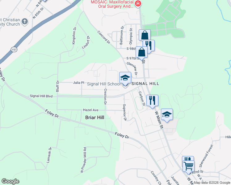 map of restaurants, bars, coffee shops, grocery stores, and more near 5 Signal Hill Boulevard in Belleville