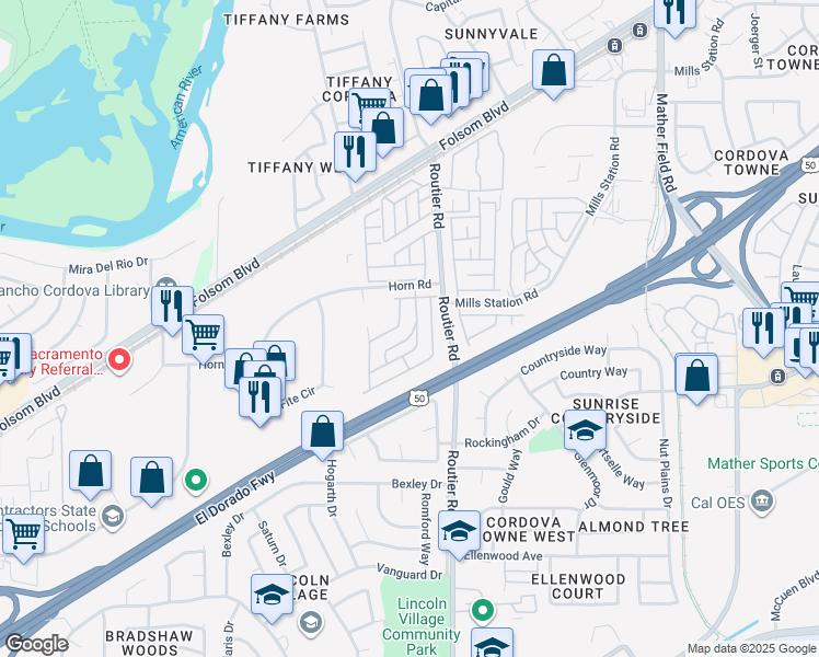 map of restaurants, bars, coffee shops, grocery stores, and more near 3118 Tory Lane in Sacramento