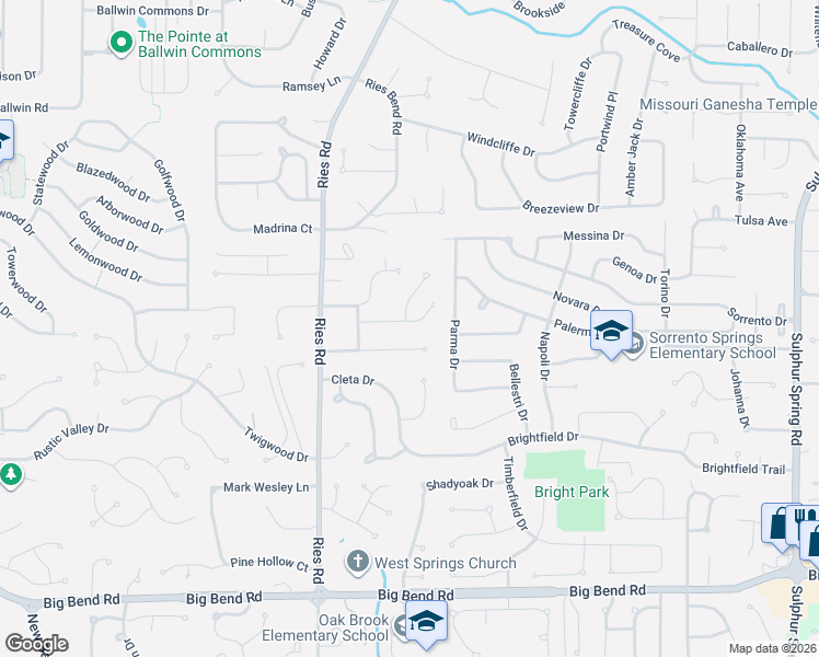 map of restaurants, bars, coffee shops, grocery stores, and more near 217 Magnolia Trace Drive in Ballwin