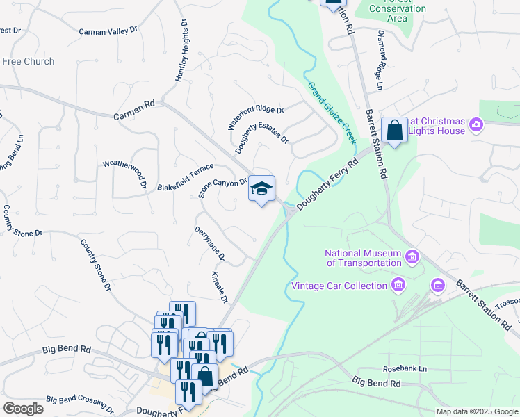 map of restaurants, bars, coffee shops, grocery stores, and more near 1780 Carman Road in Ballwin