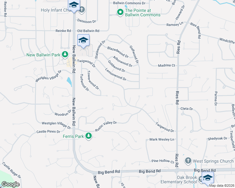 map of restaurants, bars, coffee shops, grocery stores, and more near 421 Harvest Hill Court in Ballwin