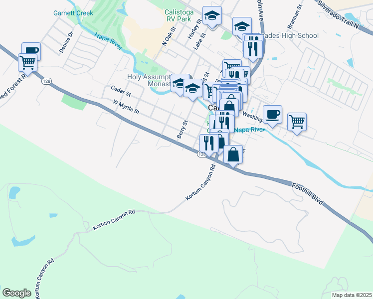 map of restaurants, bars, coffee shops, grocery stores, and more near 1407 Foothill Boulevard in Calistoga