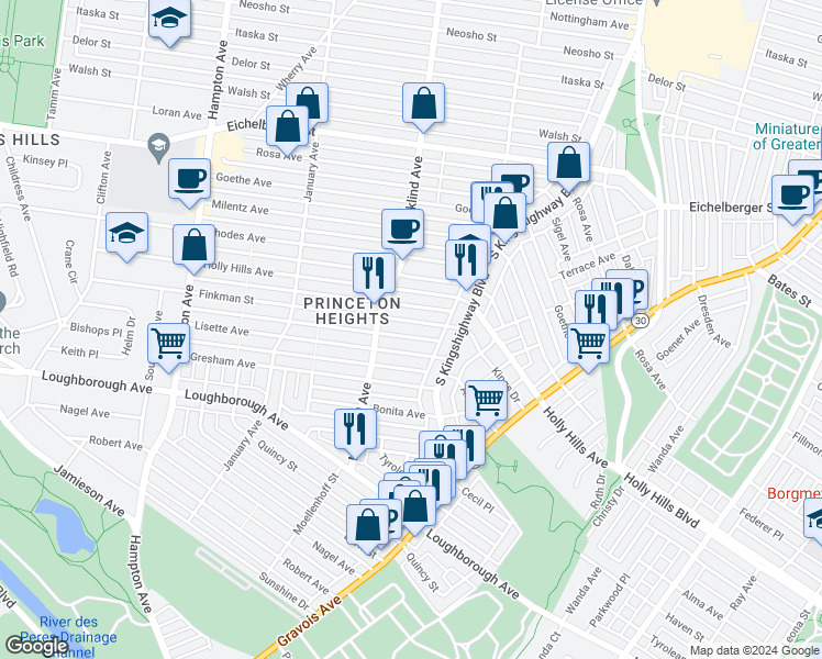 map of restaurants, bars, coffee shops, grocery stores, and more near 4921 Lisette Avenue in St. Louis