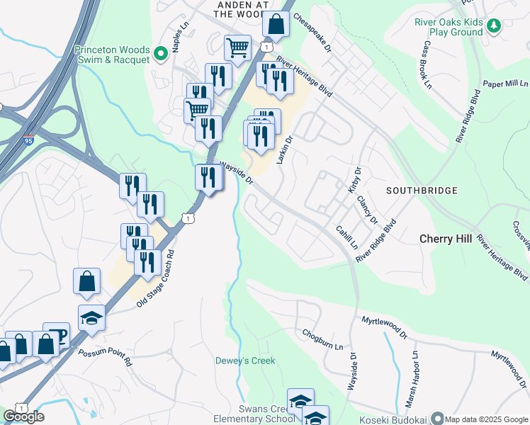 map of restaurants, bars, coffee shops, grocery stores, and more near 3369 Mountain Laurel Loop in Dumfries