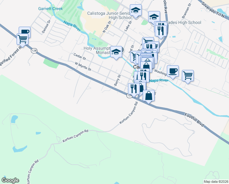 map of restaurants, bars, coffee shops, grocery stores, and more near 1425 Foothill Boulevard in Calistoga