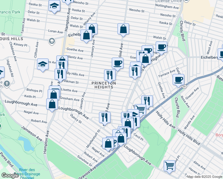 map of restaurants, bars, coffee shops, grocery stores, and more near 5221 Lisette Avenue in St. Louis